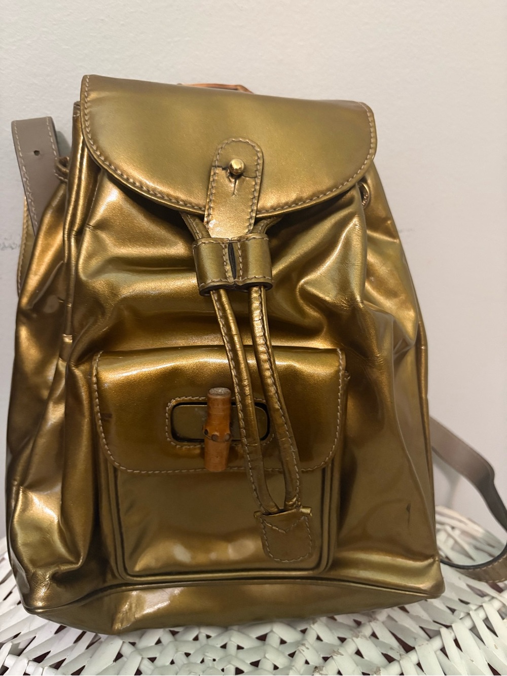 GUCCI Bamboo Mini Backpack Metallic Gold - Picture 2 of 12
